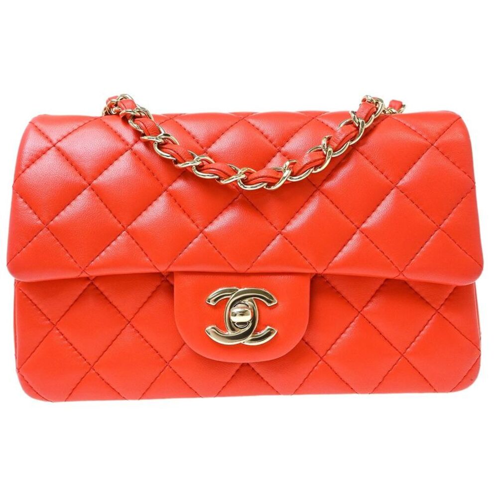 Chanel Classic Single Flap Quilted Lambskin Orange Leather Shoulder Bag Bag